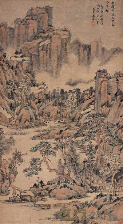 王昱 乙丑（1745年）作 危石松风图 立轴 110×60cm